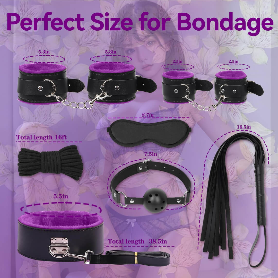 Sex Toys BDSM for Couples – 12PCS Sex Bondage Kit with Adjustable Handcuffs, Ankle Cuffs, Collar, Blindfold, Ball Gag, and More – Adult Toys for Women