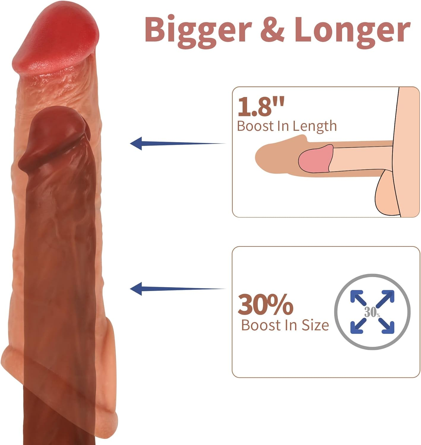 8.8 Inch Realistic Penis Sleeve Extender – Soft Brown Sheath for Male Enhancement, Dildo Sleeve for Adult Fun & BDSM Play | UAE Sex Toys 