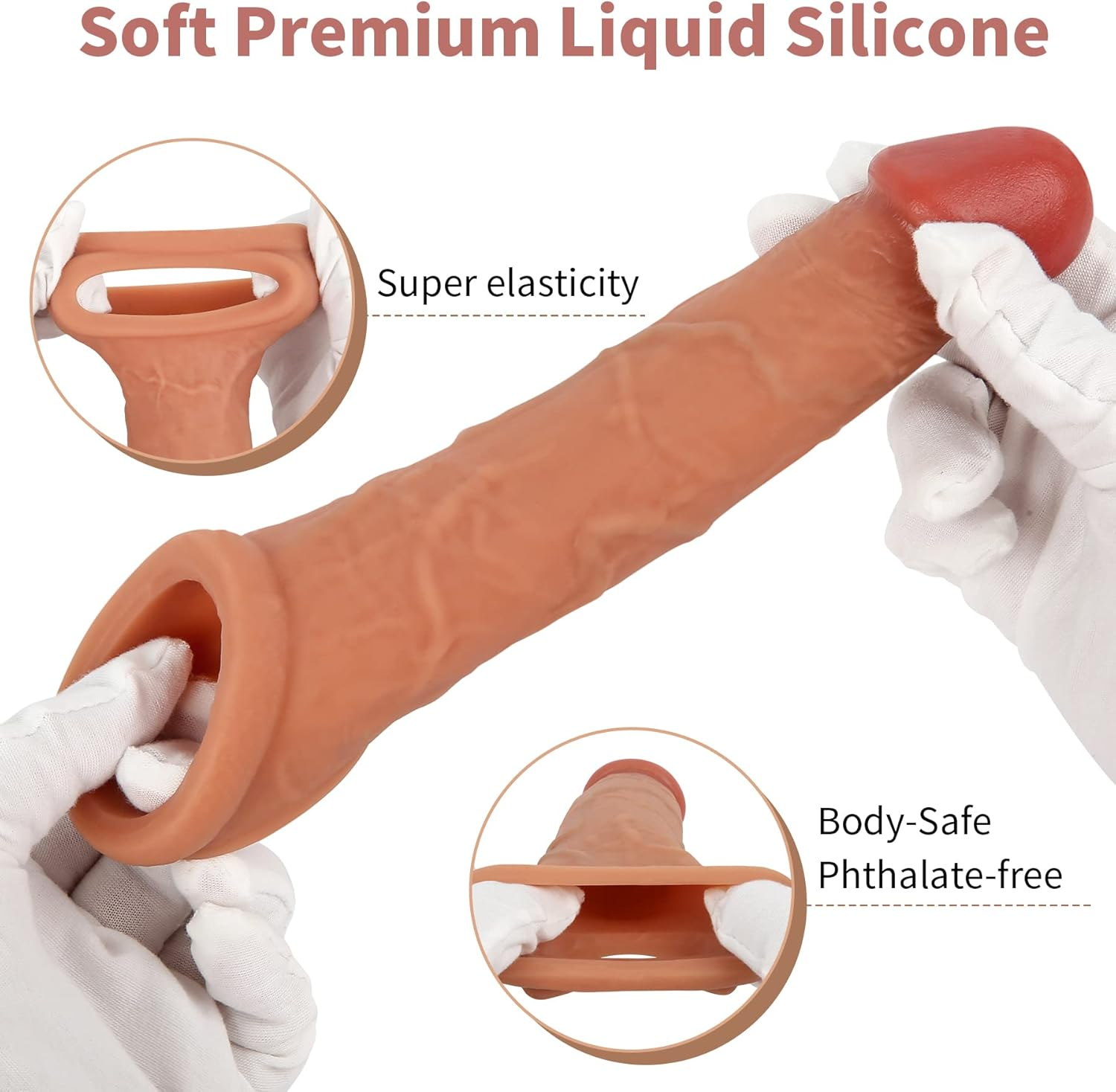 8.8 Inch Realistic Penis Sleeve Extender – Soft Brown Sheath for Male Enhancement, Dildo Sleeve for Adult Fun & BDSM Play | UAE Sex Toys 