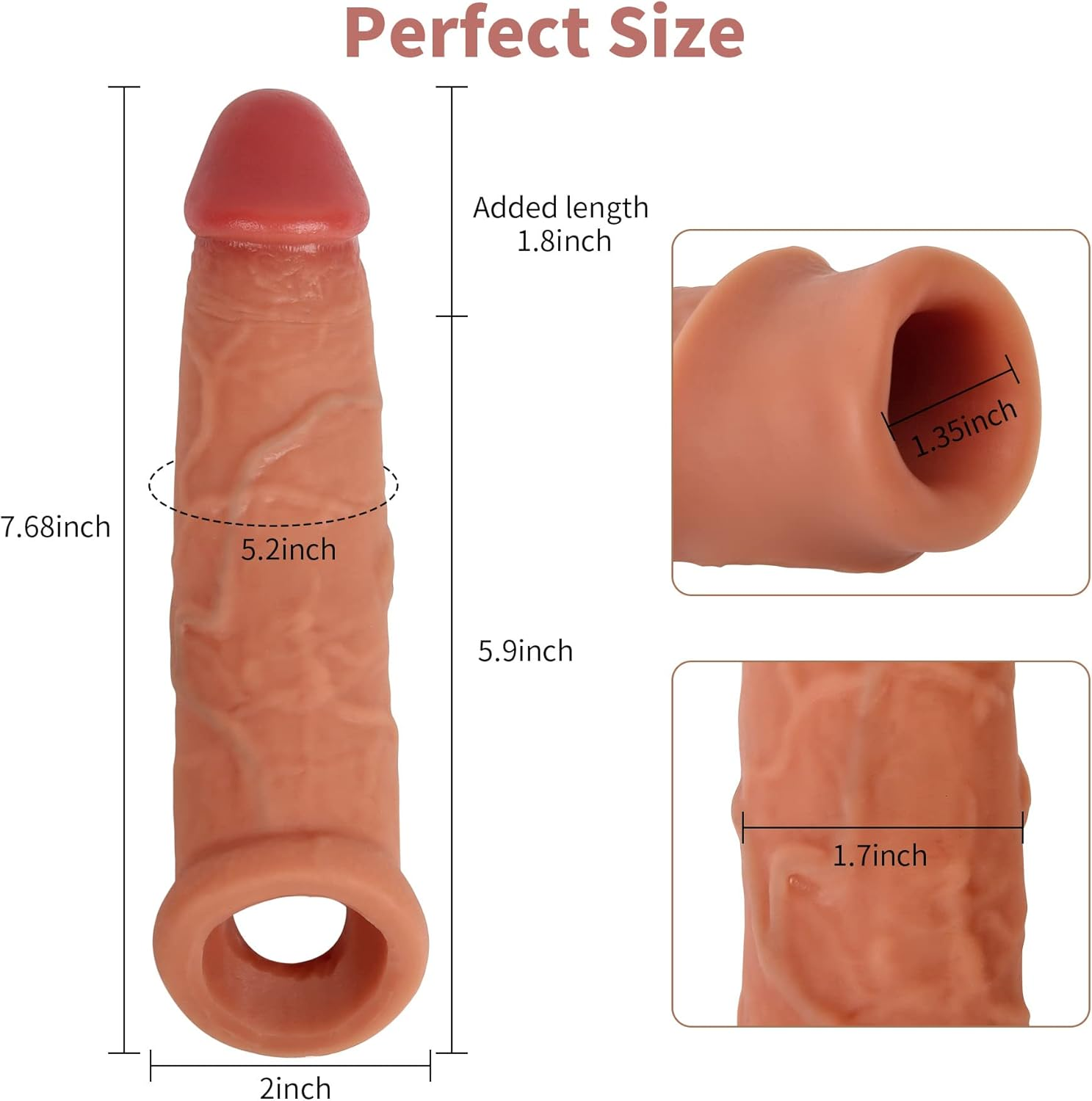 8.8 Inch Realistic Penis Sleeve Extender – Soft Brown Sheath for Male Enhancement, Dildo Sleeve for Adult Fun & BDSM Play | UAE Sex Toys 